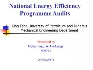 National Energy Efficiency Programme Audits