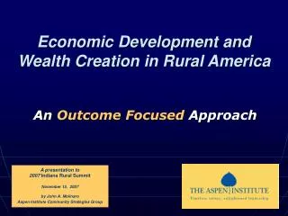 Economic Development and Wealth Creation in Rural America