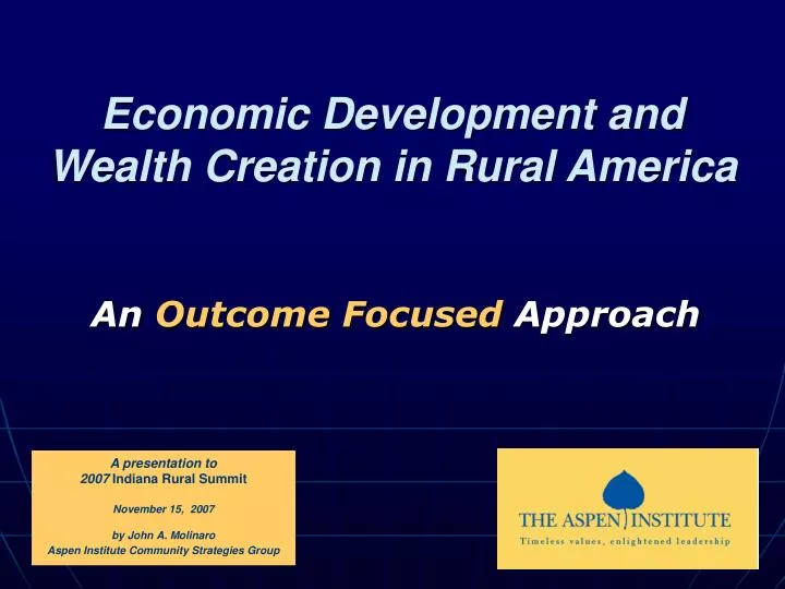 economic development and wealth creation in rural america