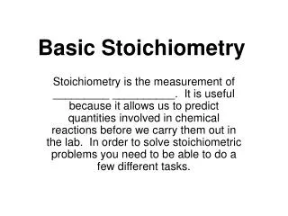 Basic Stoichiometry