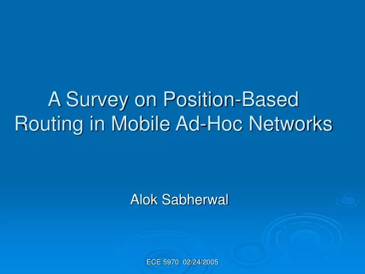 a survey on position based routing in mobile ad hoc networks