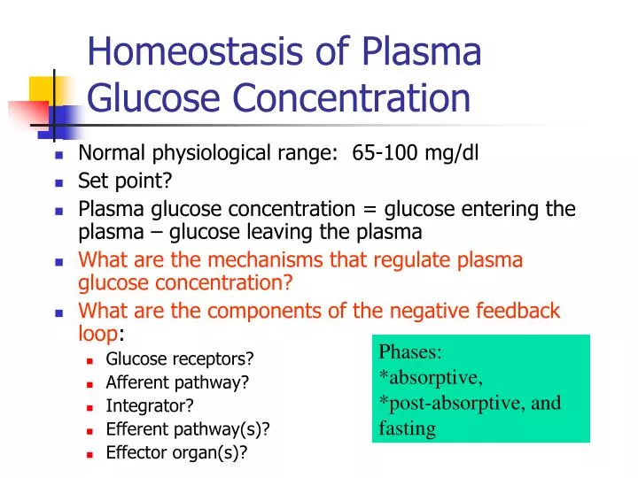 homeostasis of plasma glucose concentration