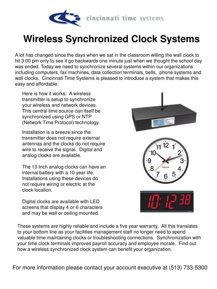 wireless synchronized clock systems