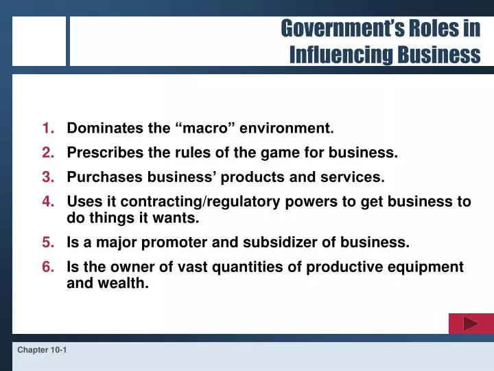 government s roles in influencing business