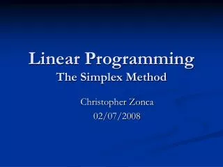 Linear Programming The Simplex Method