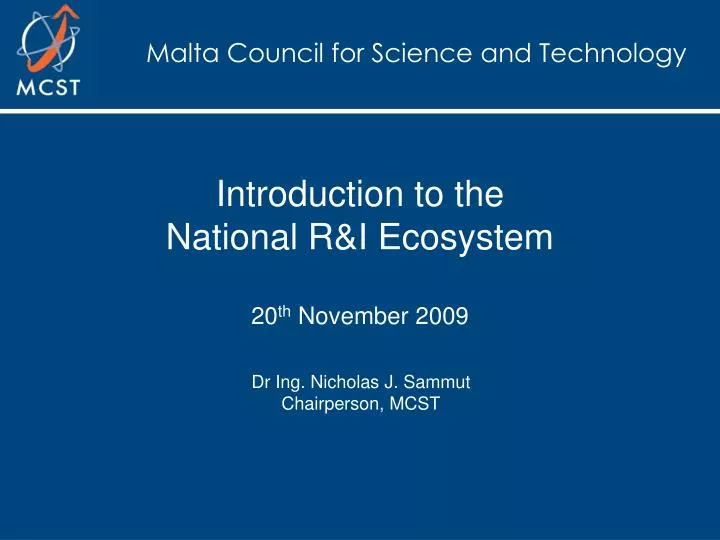 introduction to the national r i ecosystem 20 th november 2009
