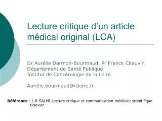 Lecture critique d’un article médical original (LCA)