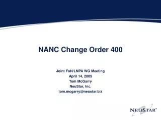 NANC Change Order 400
