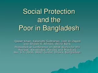 Social Protection and the Poor in Bangladesh