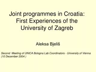 Joint programmes in Croatia: First Experiences of the University of Zagreb