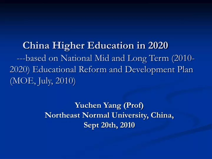 yuchen yang prof northeast normal university china sept 20th 2010
