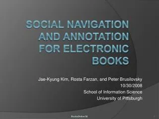 Social Navigation and Annotation for Electronic Books