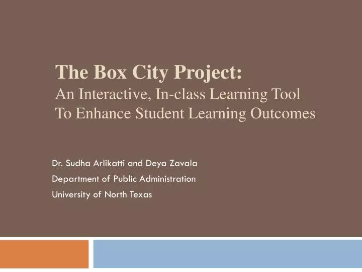 t he box city project an interactive in class learning tool to enhance student learning outcomes