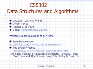 CS5302 Data Structures and Algorithms