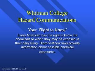 Whitman College Hazard Communications