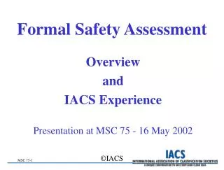 Formal Safety Assessment