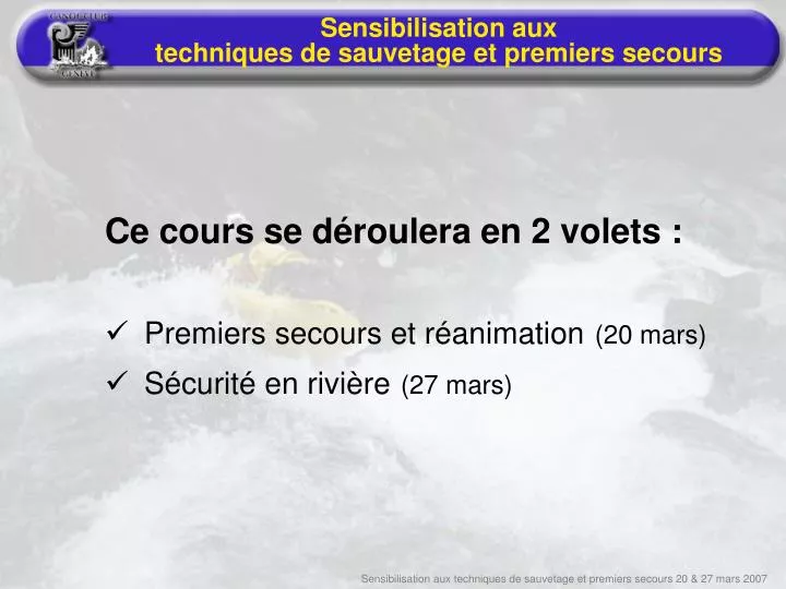 sensibilisation aux techniques de sauvetage et premiers secours