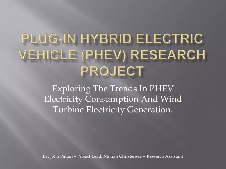 plug in hybrid electric vehicle phev research project