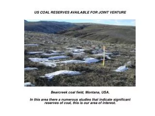 Bearcreek coal field, Montana, USA. In this area there a numerous studies that indicate significant reserves of coal, th