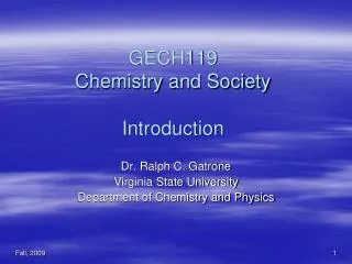 GECH119 Chemistry and Society Introduction