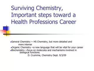 surviving chemistry important steps toward a health professions career