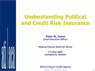 Understanding Political and Credit Risk Insurance Peter M. Jones Chief Executive Officer Making Finance Work for Africa