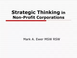 Strategic Thinking in Non-Profit Corporations