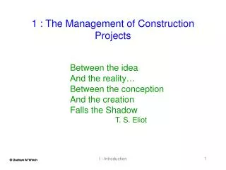 1 : The Management of Construction Projects