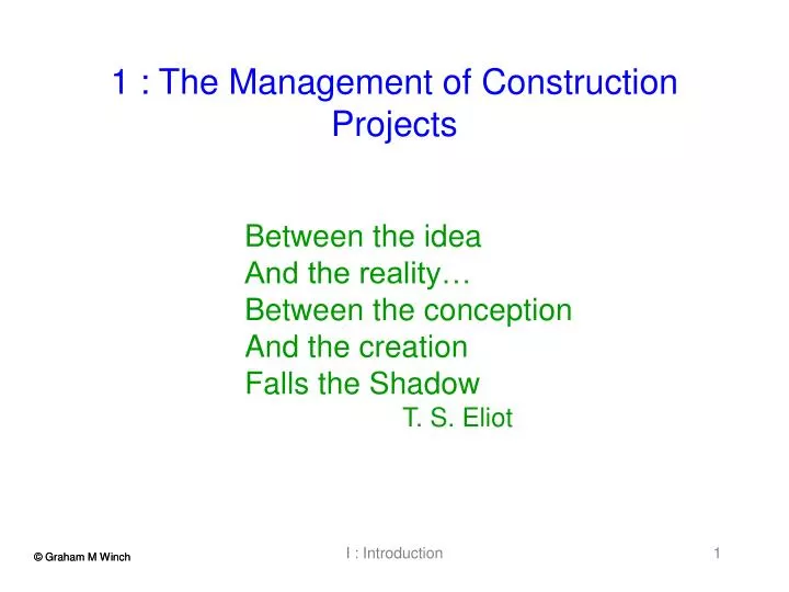 1 the management of construction projects