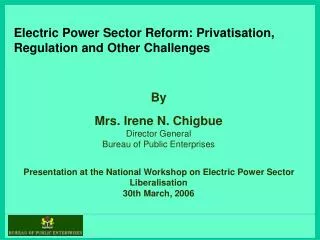 Electric Power Sector Reform: Privatisation, Regulation and Other Challenges