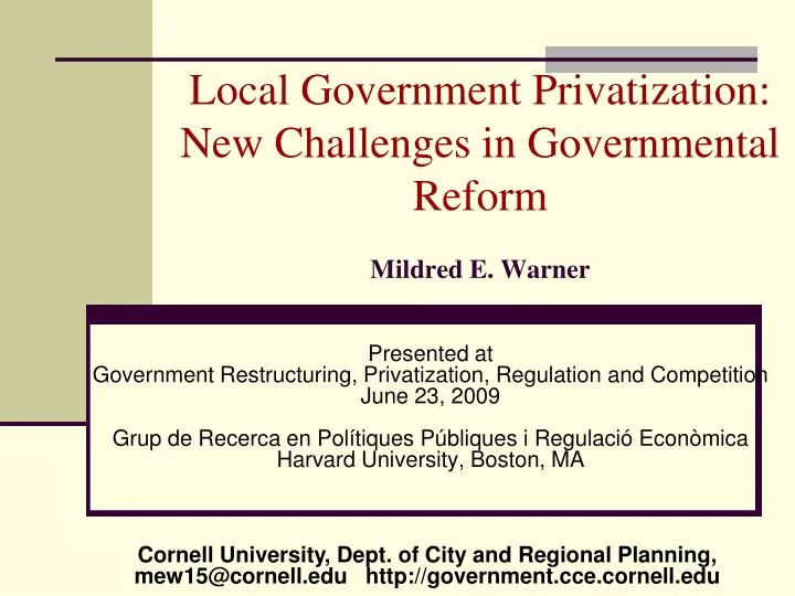 local government privatization new challenges in governmental reform mildred e warner