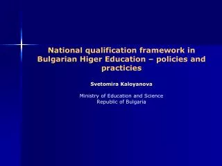 STAGE OF IMPLEMENTATION OF THE NATIONAL QUALIFICATION FRAMEWORK TO ALIGN WHITH THE OVERARCHING FRAMEWORK FOR QUALIFICATI