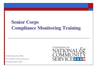 Senior Corps Compliance Monitoring Training