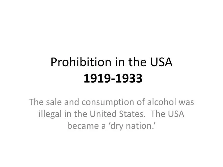 prohibition in the usa 1919 1933