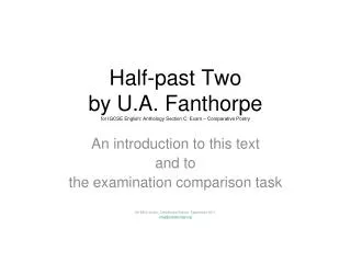 Half-past Two by U.A. Fanthorpe for IGCSE English: Anthology Section C: Exam – Comparative Poetry