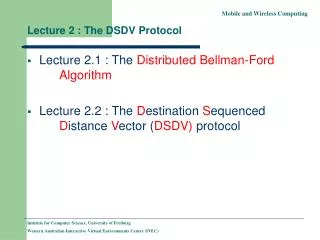 Lecture 2 : The DSDV Protocol