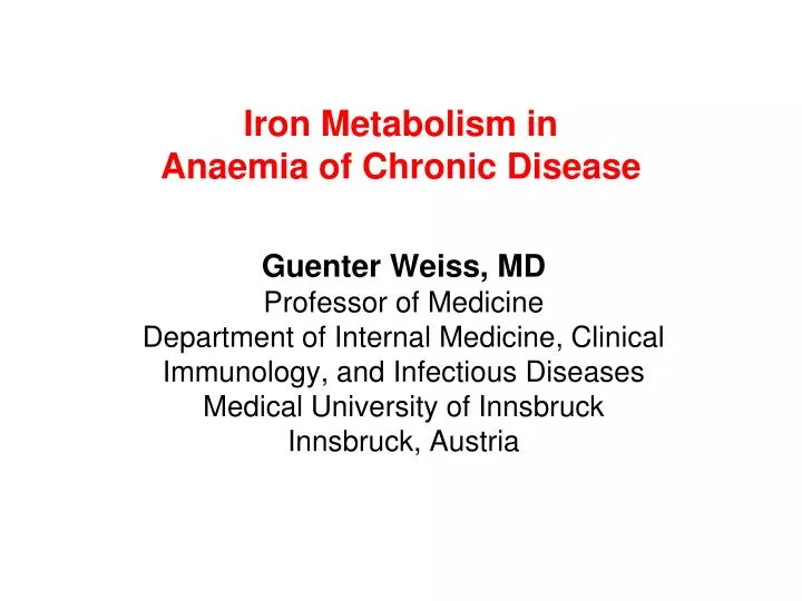 iron metabolism in anaemia of chronic disease