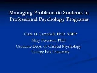 Managing Problematic Students in Professional Psychology Programs