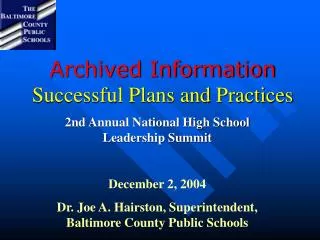 Archived Information Successful Plans and Practices