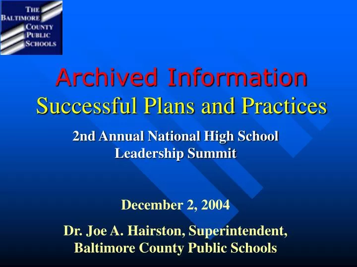 archived information successful plans and practices