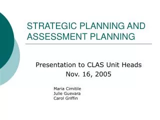STRATEGIC PLANNING AND ASSESSMENT PLANNING