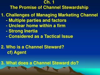Ch. 1 The Promise of Channel Stewardship