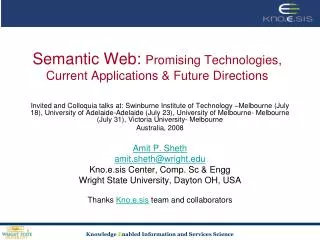 Semantic Web: Promising Technologies, Current Applications &amp; Future Directions