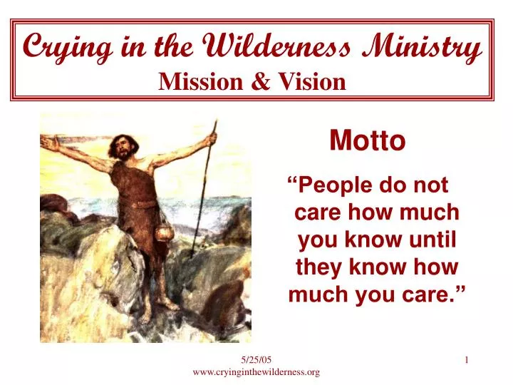 crying in the wilderness ministry mission vision