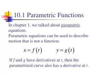 10.1 Parametric Functions