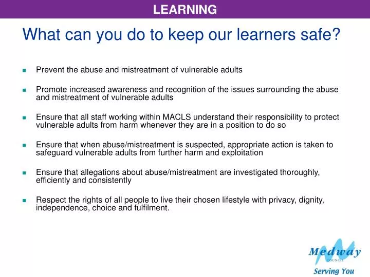 what can you do to keep our learners safe