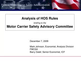 Analysis of HOS Rules briefing to the Motor Carrier Safety Advisory Committee