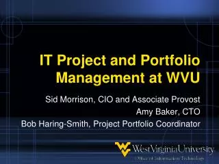 IT Project and Portfolio Management at WVU