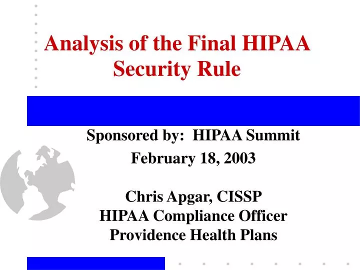 Analysis of the Final HIPAA Security Rule