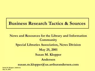 Business Research Tactics &amp; Sources